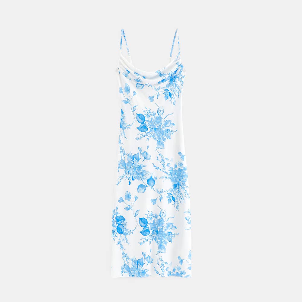 Vintage Floral Square Neck Bodycon Slip Dress