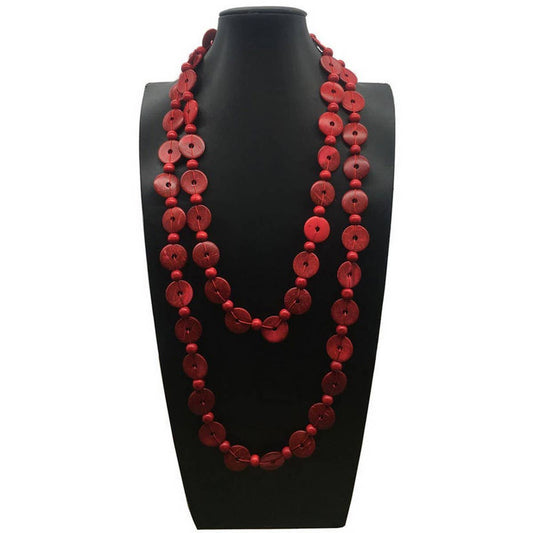 COCONUT SHELL RED MULTI-LAYER BEAD VINTAGE NECKLACE