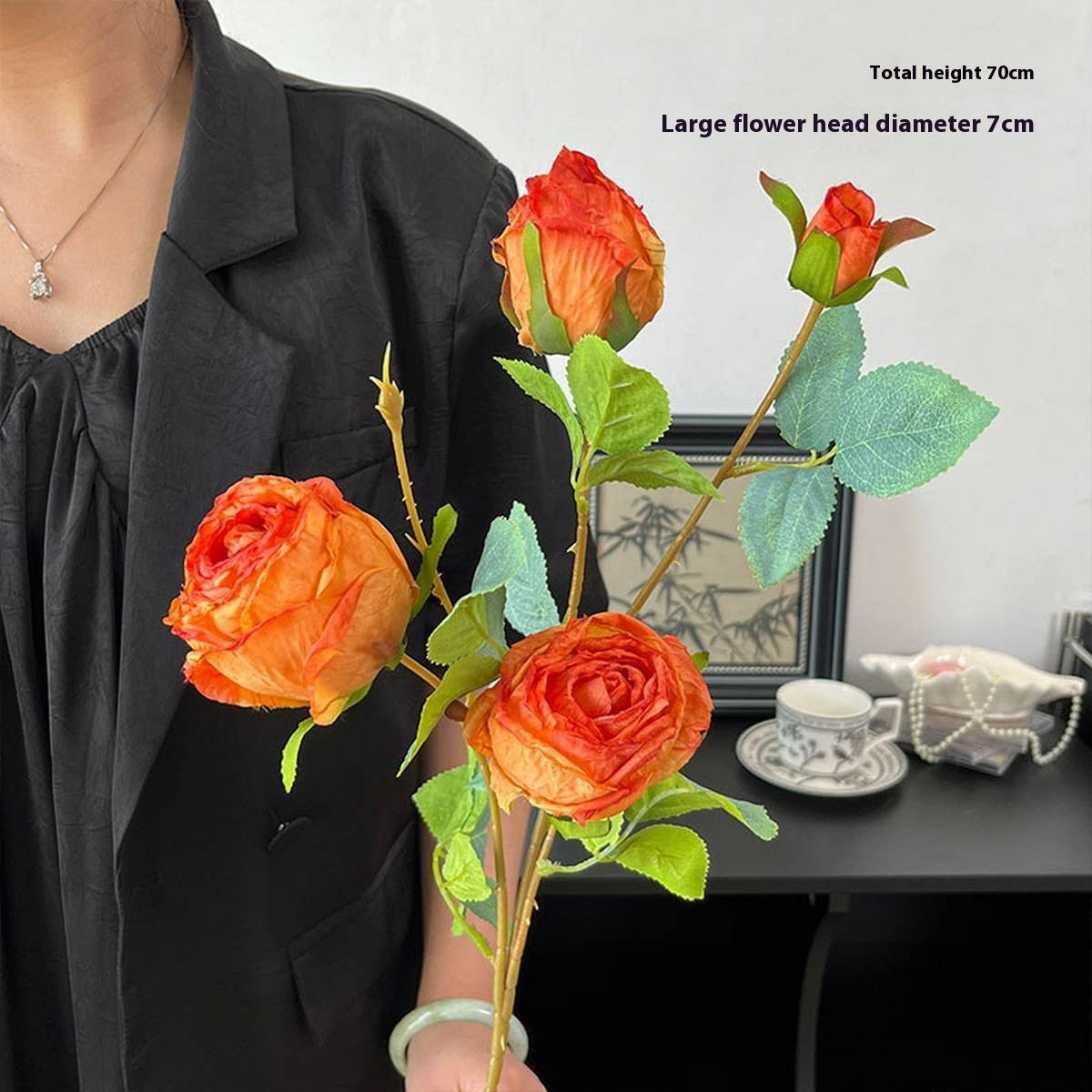 Single Stem 4-Head Country Style Burnt Edge Roses_CWMM6473