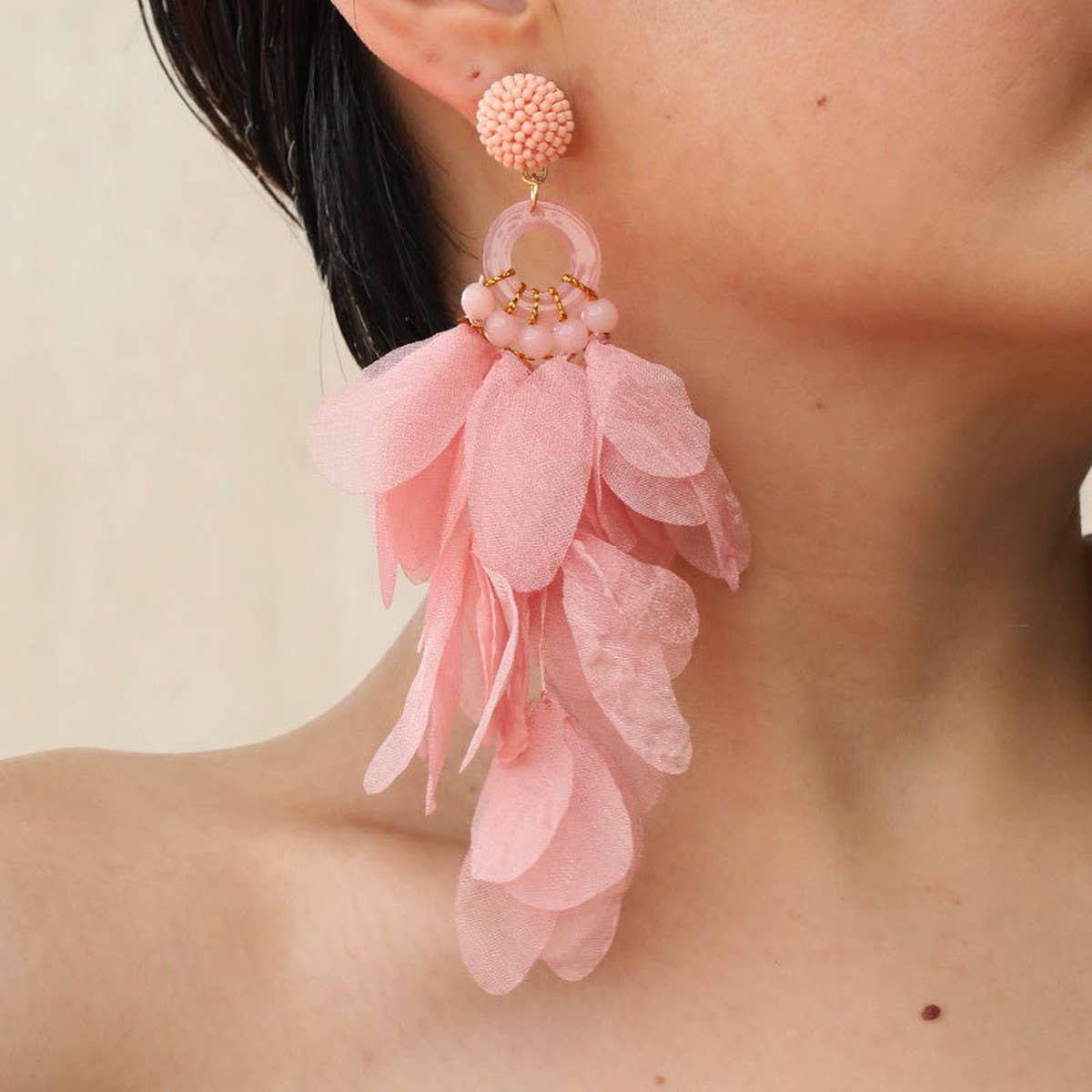 Handmade Long Statement Floral Fabric Earrings
