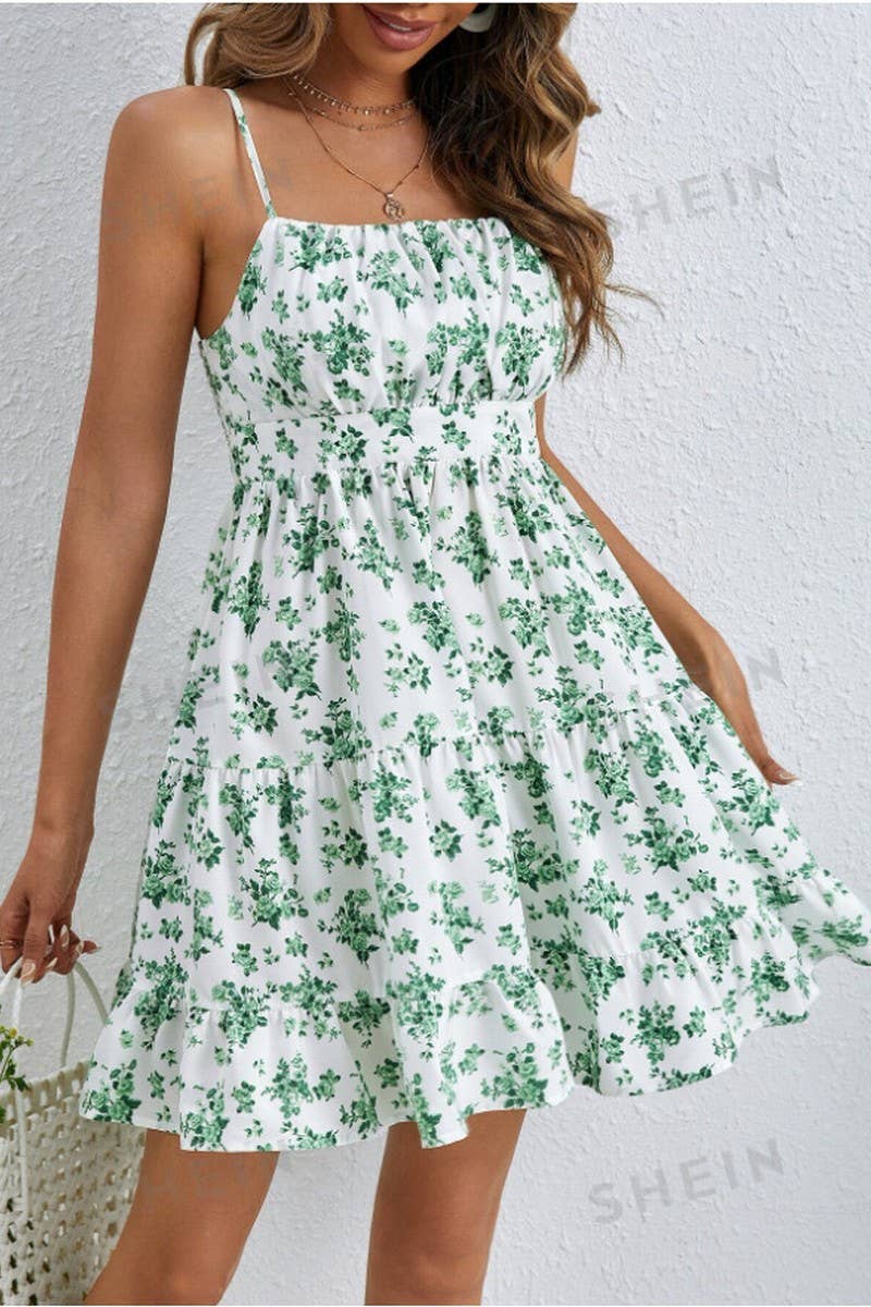 CWDSD8285_FRENCH STRAP SLEEVELESS WAIST CAKE DRESS