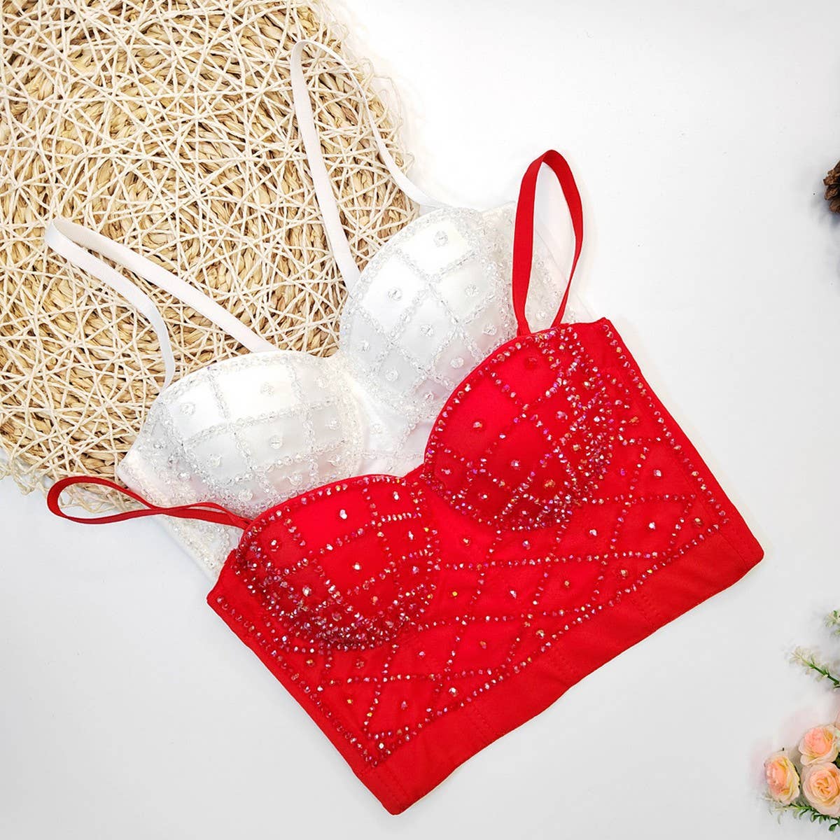 NEW CRYSTAL STRAP SEXY HERRINGBONE CORSET