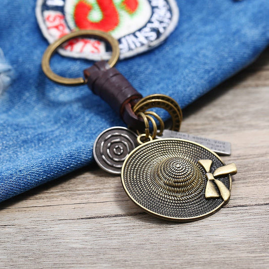 RETRO CREATIVE SMALL GIFT HAT COWHIDE KEYCHAIN_CWMM5033