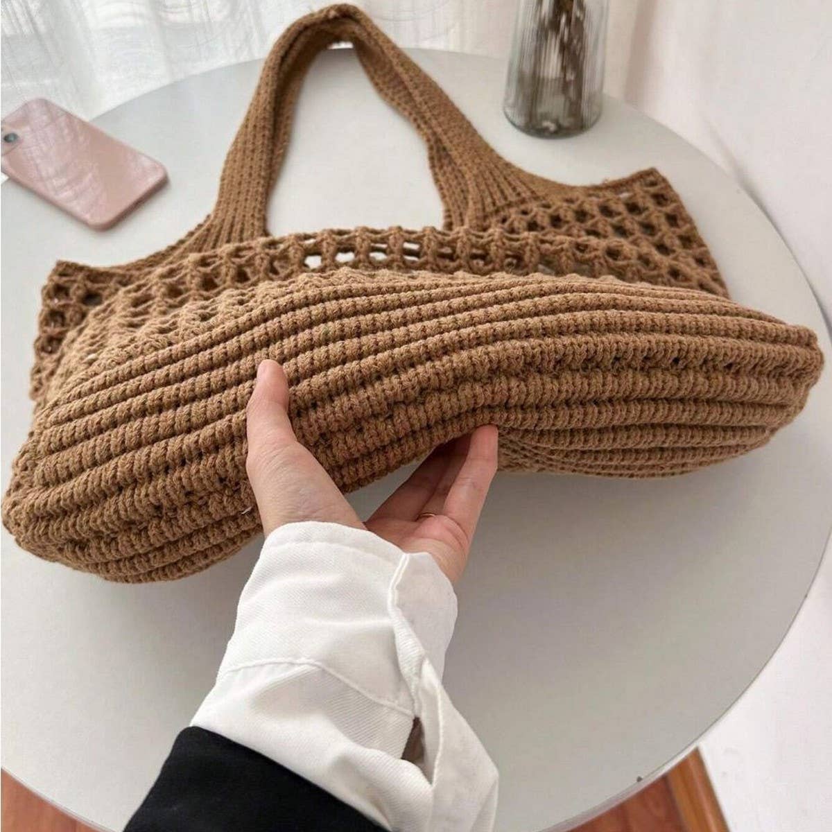 CWAB5056_NEW STYLE SHOPPING KNITTED HOLLOW WOVEN BAG