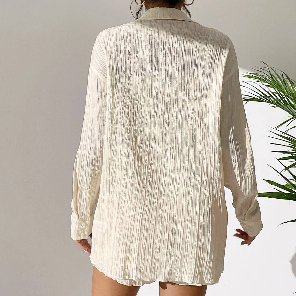 Pleated V-neck texture suit for women