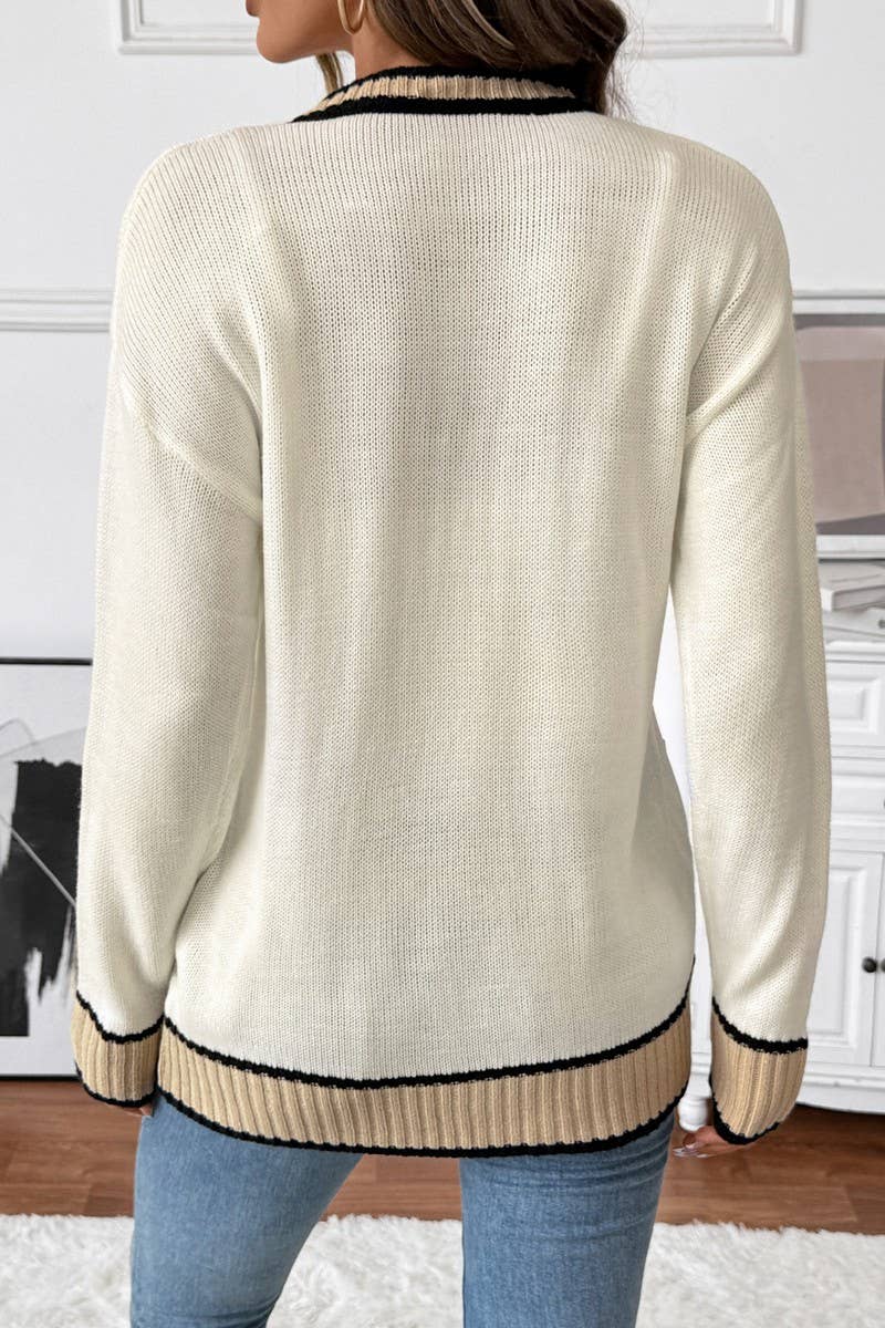 CWOCAL00587_LOOSE V-NECK COLORBLOCK CARDIGAN SWEATER