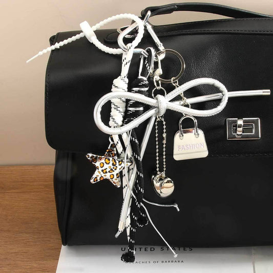 Leopard Star Mini Bag Charm with Heart Bow