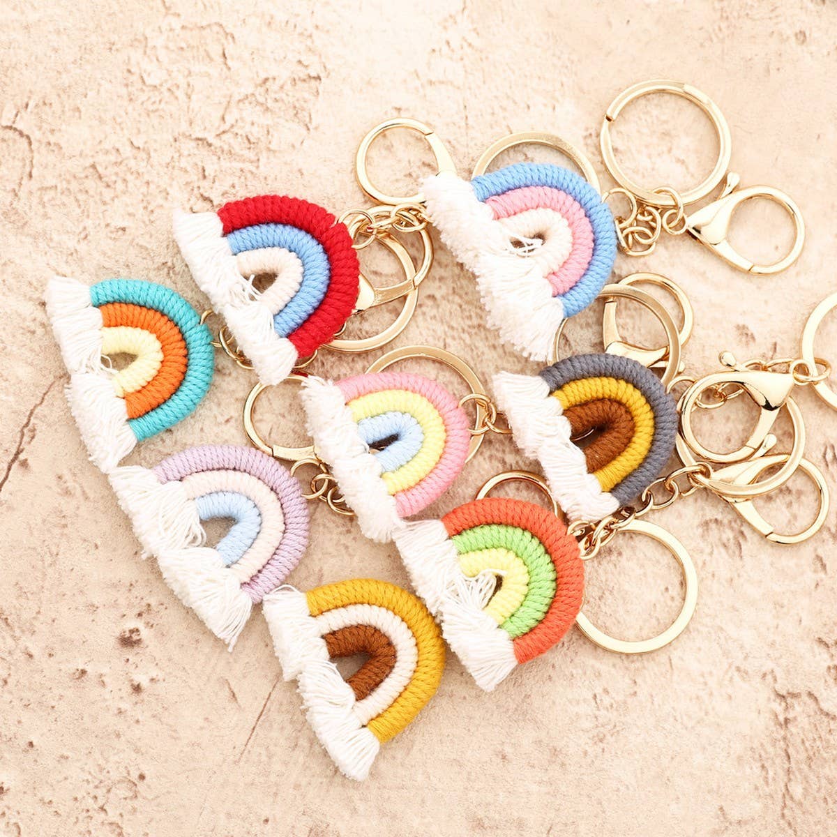 Handmade Cotton Keychain 3.8cm Rainbow Boho Pendant_CWAB5072