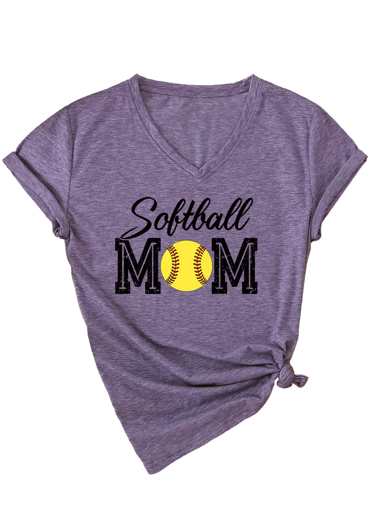 Trendy softball momV neck short-sleeved T-shirt
