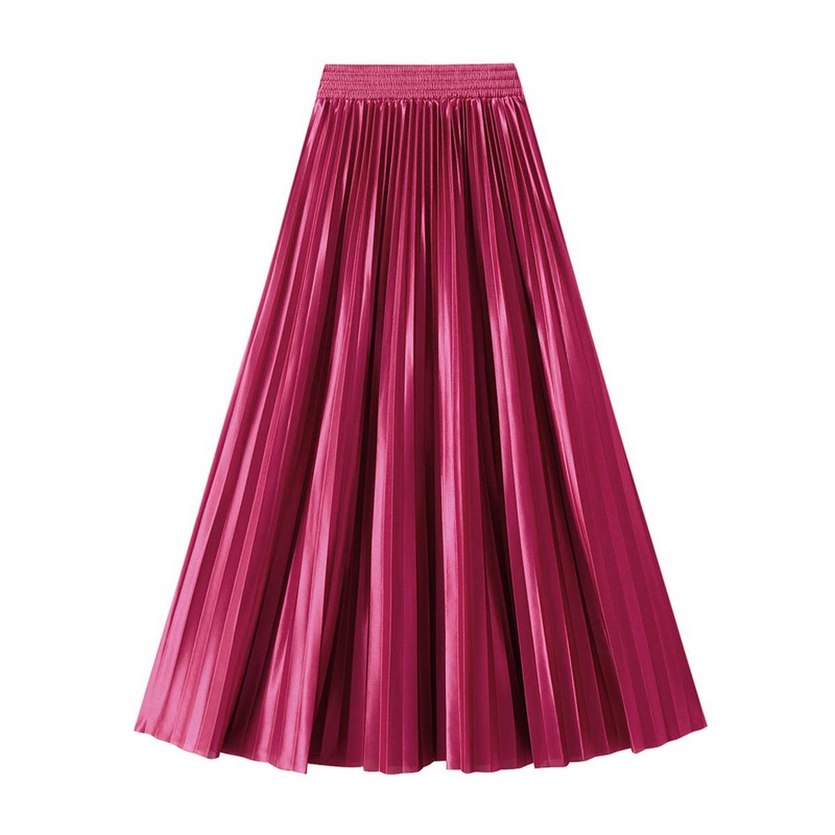 Slimming Shiny High-Waist Pleated Midi Skirt_CWBMS0329