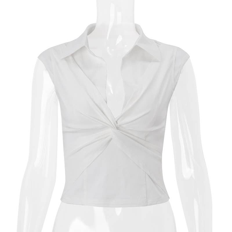 Sexy polo neck twist crop top