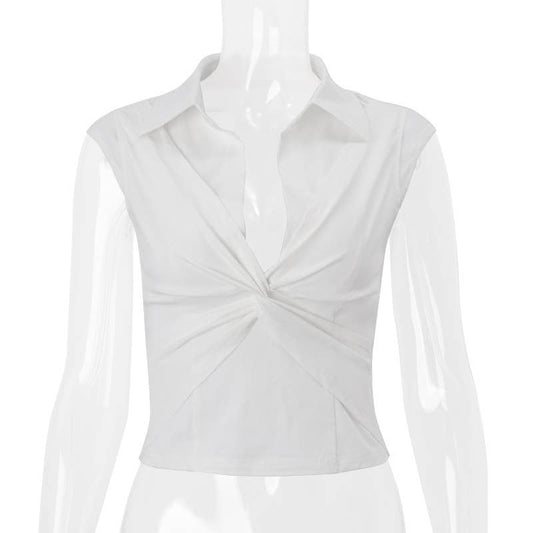 Sexy polo neck twist crop top