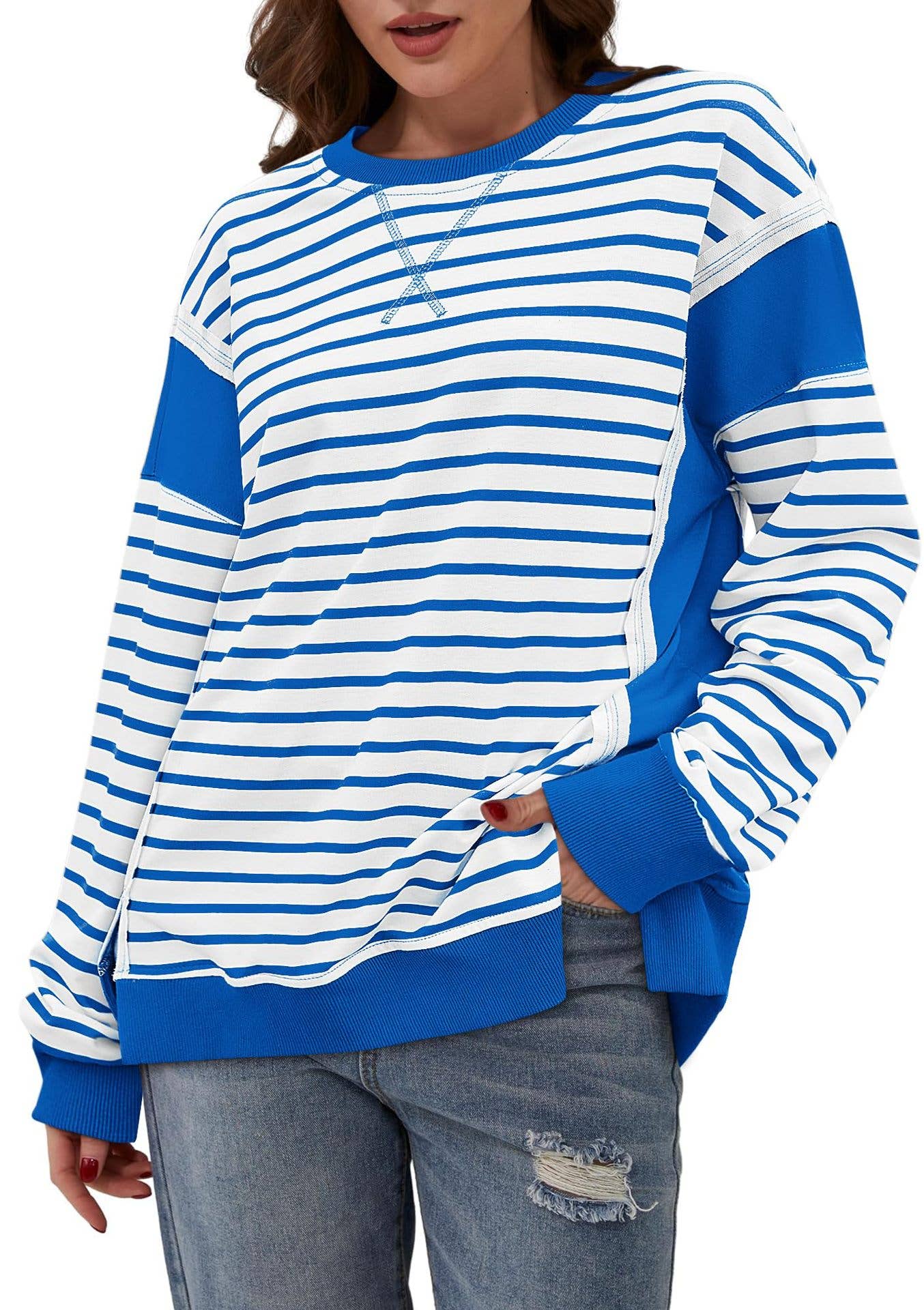 LONG SLEEVE HOODIE WITH MATCHING STRIPES