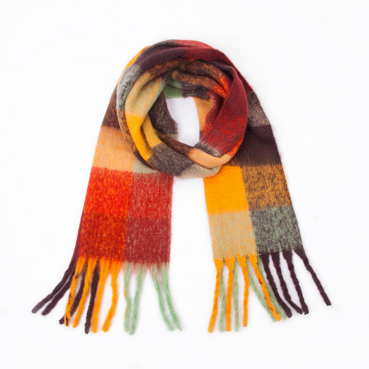 PLAID PATTERN FRINGE TRIM WINTER SCARF_CWASC2691
