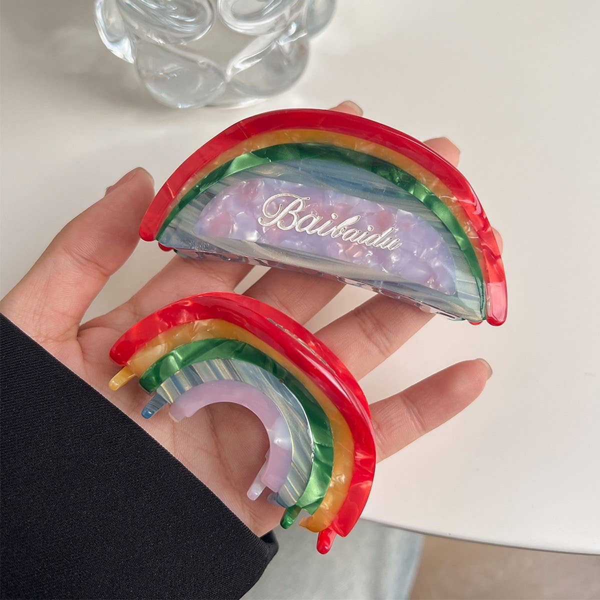 Sweet Rainbow Acetate Half-Moon Claw Clip ? Medium
