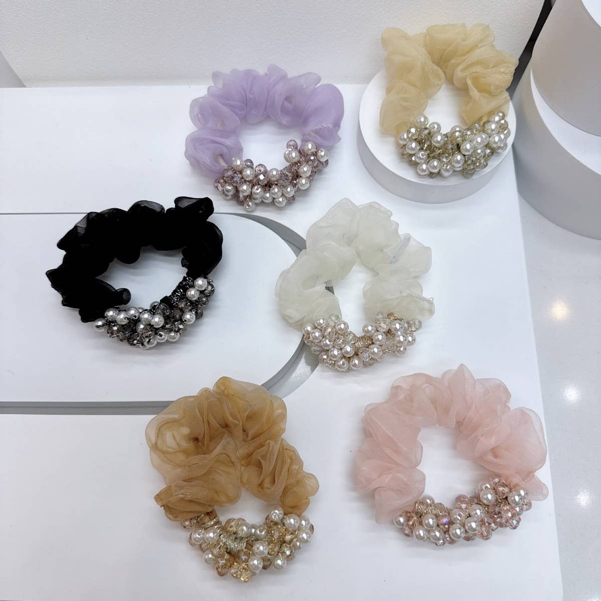 Sweet Crystal Pearl Scrunchie New Simple Hair Tie