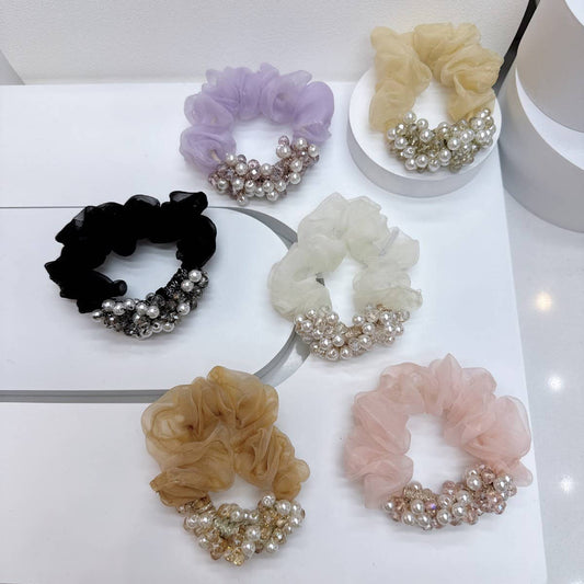 Sweet Crystal Pearl Scrunchie New Simple Hair Tie