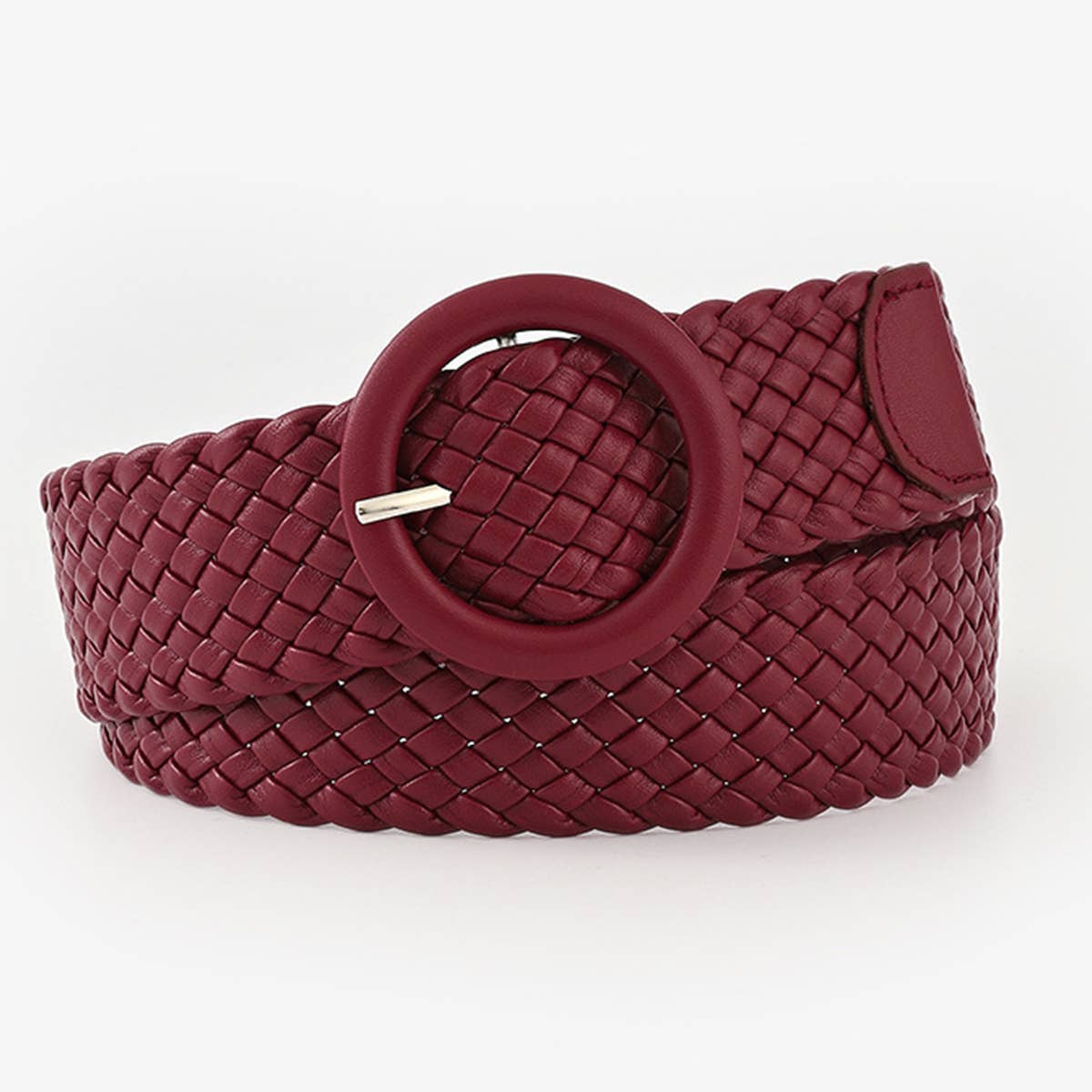 ROUND BUCKLE WOVEN BELT_CWABE0112