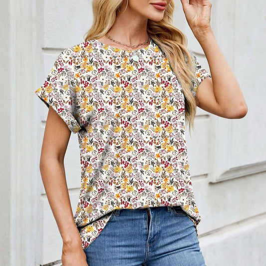 Holiday print crew neck short-sleeved T-shirt