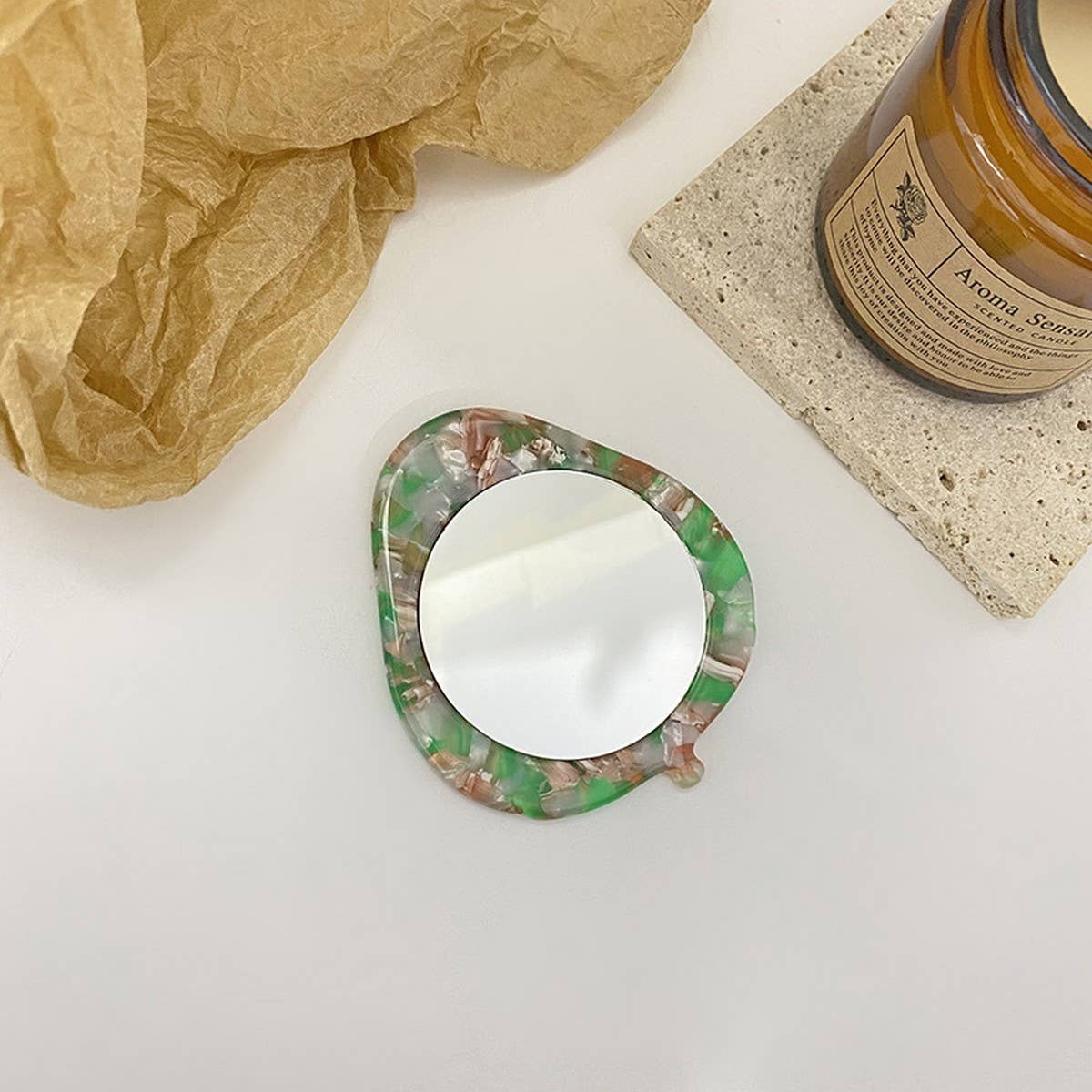 Compact Acetate Leaf-Shaped Makeup Mirror