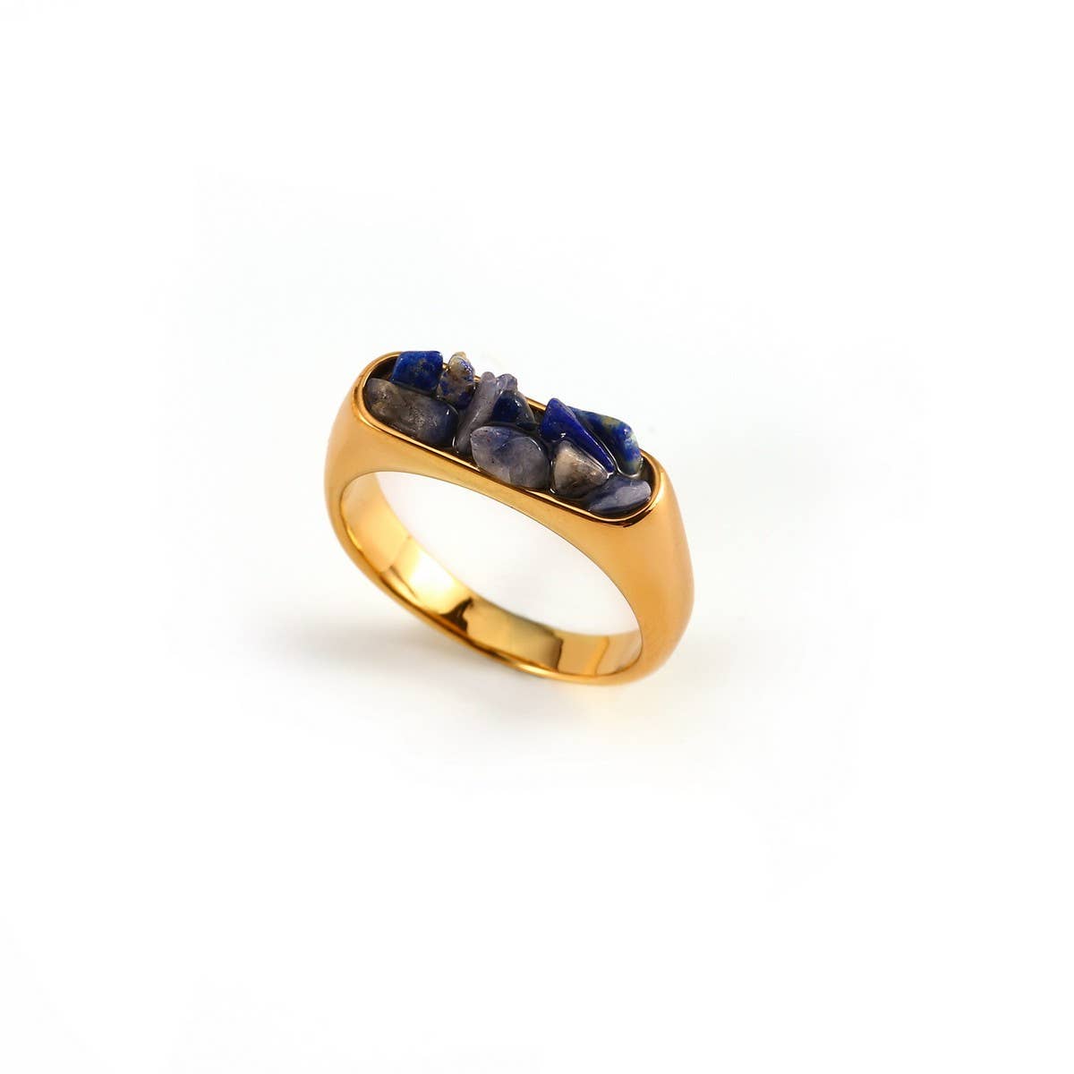 Designer 18K Steel Ring with Crushed Gemstone