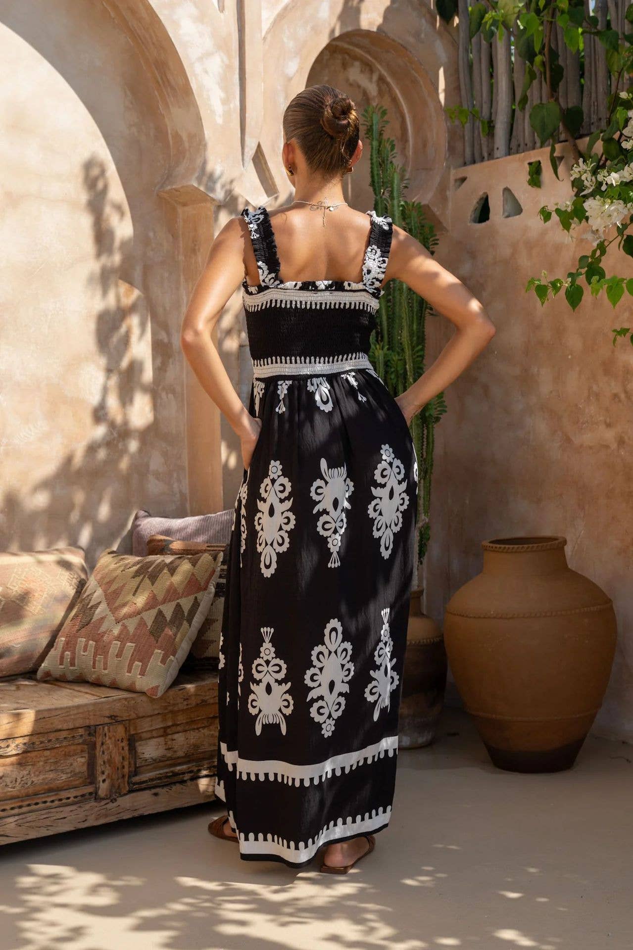 Ethnic-style printed loose-fitting halter dress