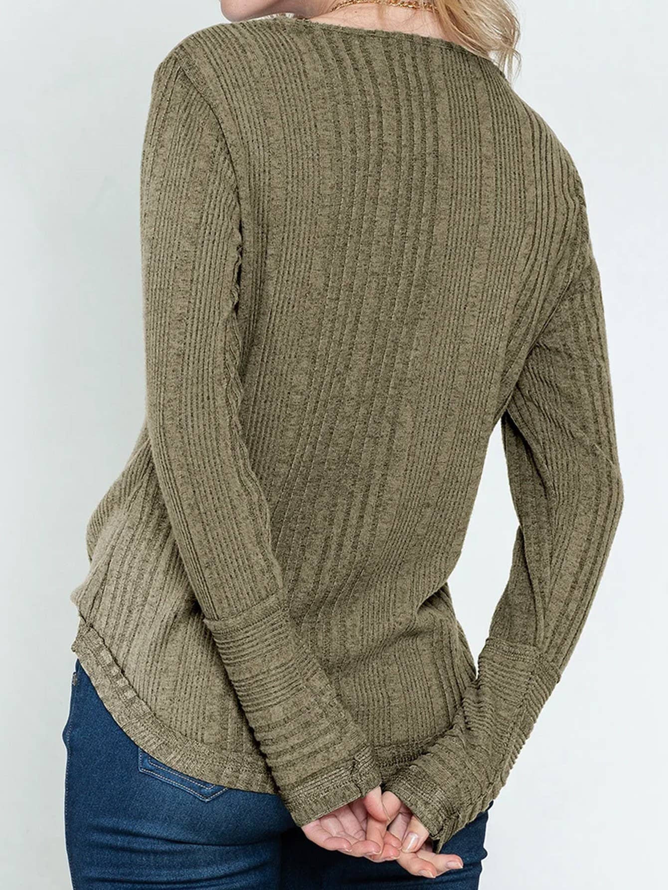 SOLID COLOR V-NECK BUTTON LOOSE T-SHIRT TOP