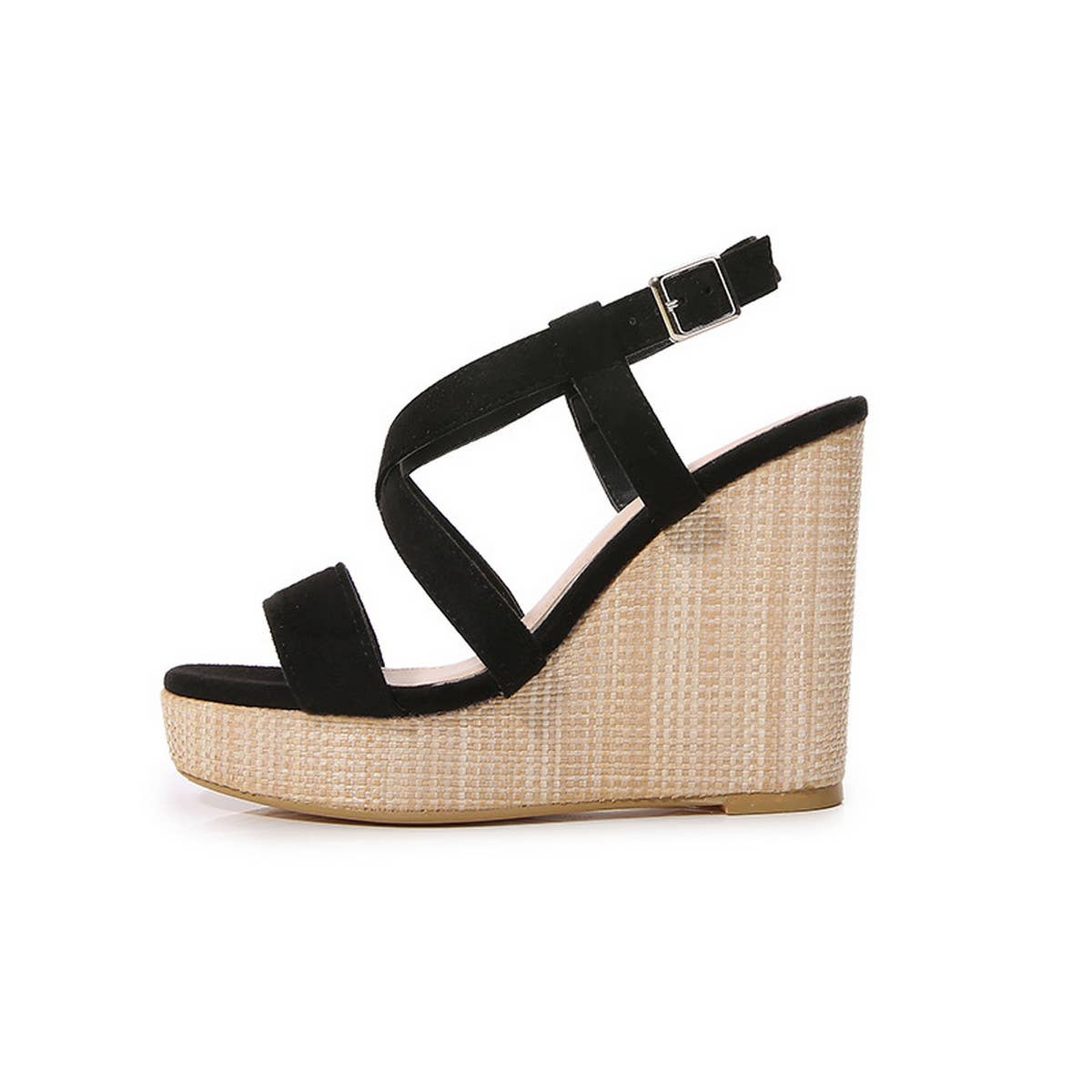 SOLID COLOR SQUARE TOE CROSS STRAP HIGH HEELS_CWSHS0645
