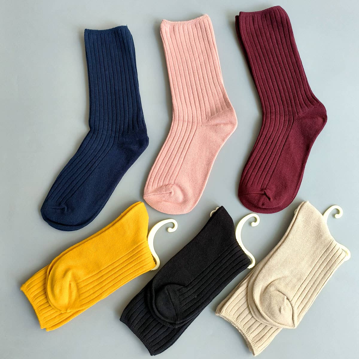 Solid Color Vertical Stripes Cotton Crew Socks_CWMS074