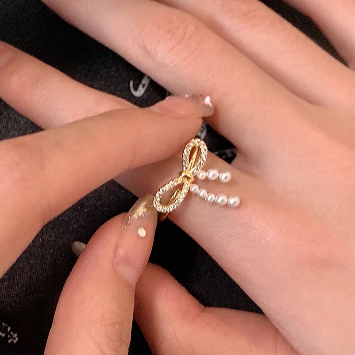FASHIONABLE BOW SMALL PEARL RING FOR WOMEN_CWAJE3096