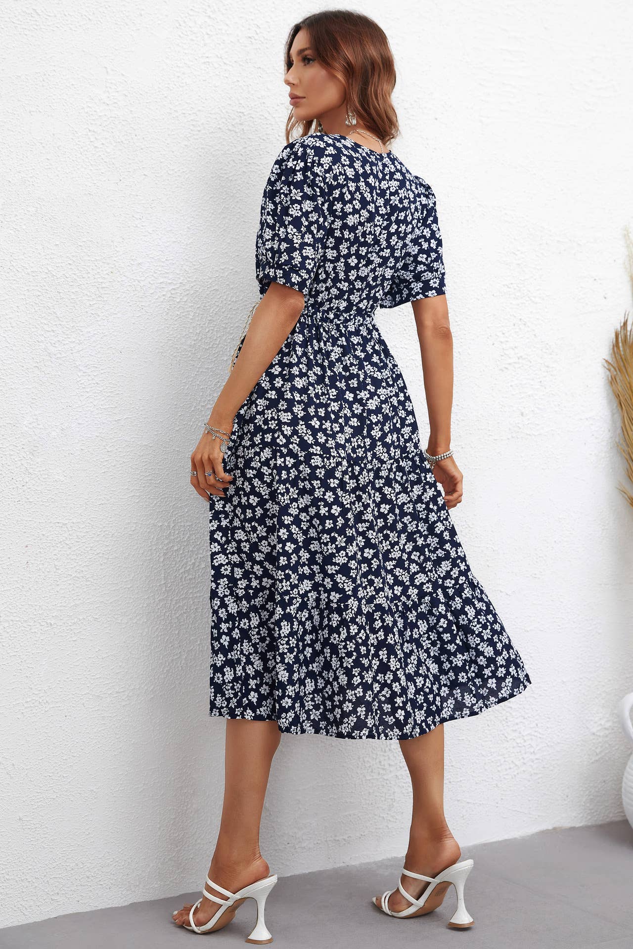FASHION PRINT SLIM SHORT-SLEEVED DRESS