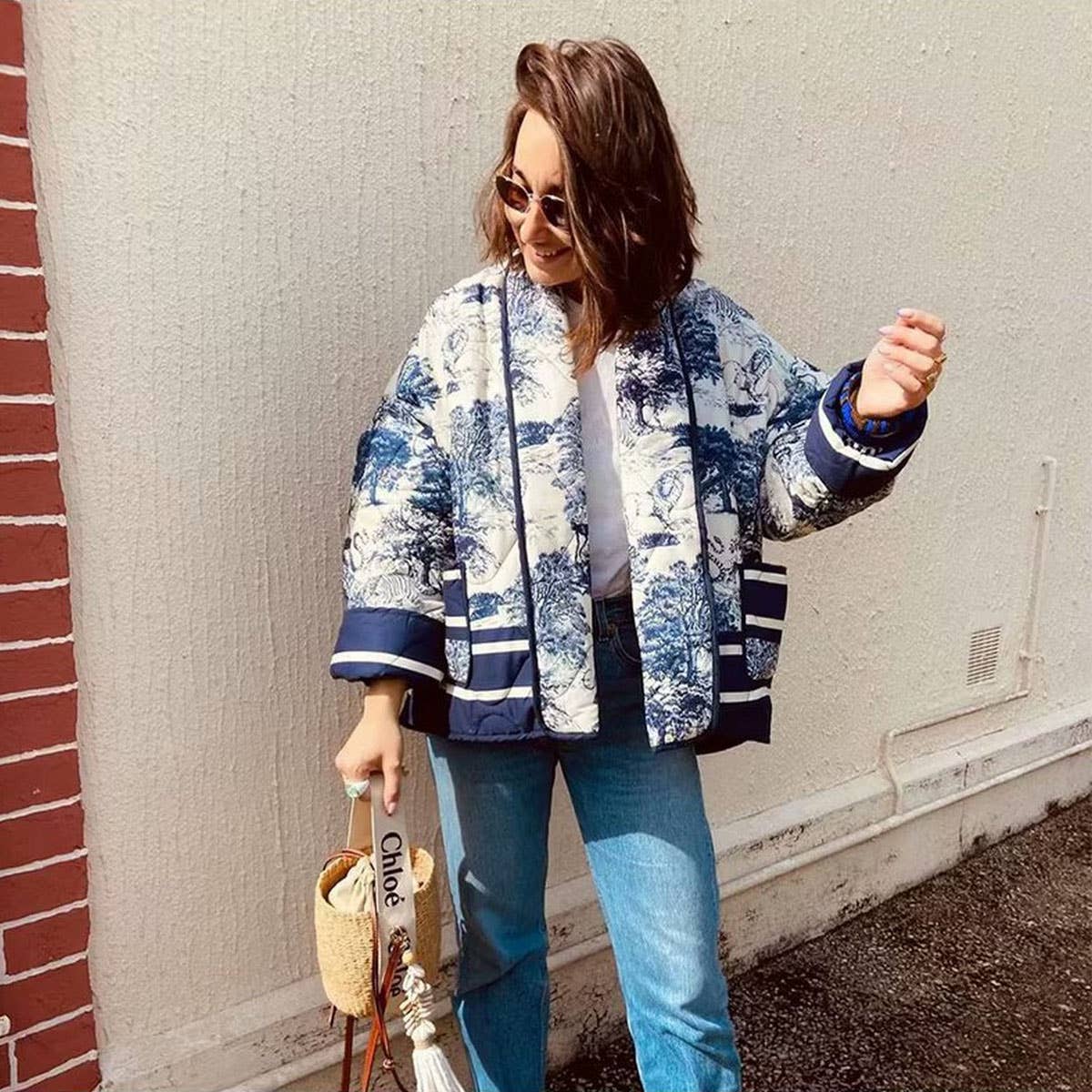 QUILTED JACKET WITH  FLORAL PRINT LAPEL_CWOJA1565