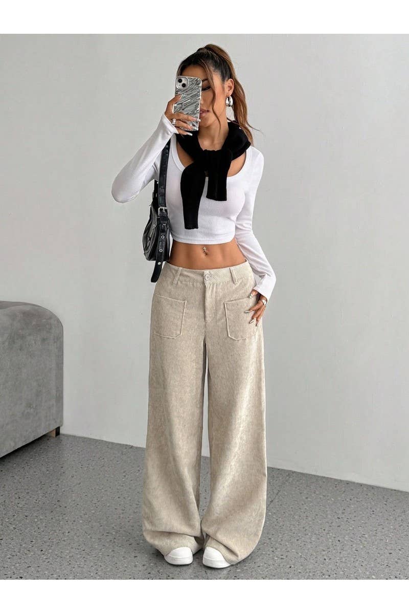 CWBLP01067_2025 FALL WOMEN CORDUROY LOOSE FIT CASUAL PANTS