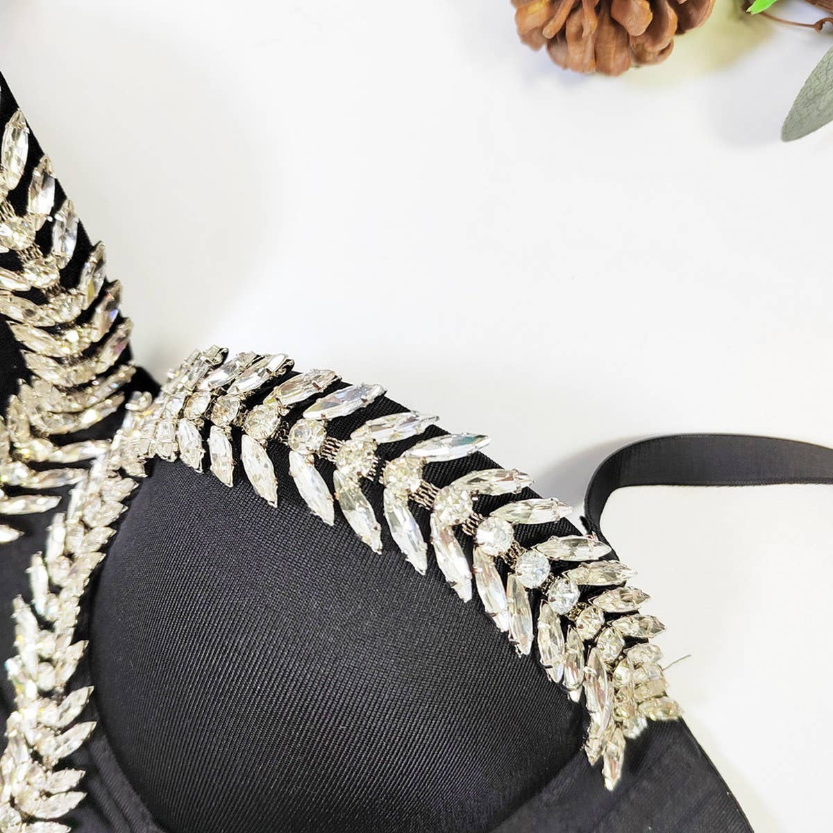 LEAF RHINESTONE HIGH-END HERRINGBONE CORSET_CWMM4178