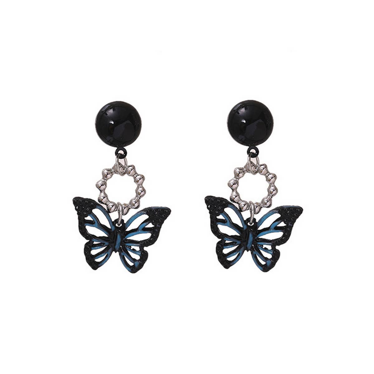 BUTTERFLY PAINTING OIL BLACK HOLLOW EARRINGS_CWAJE2448