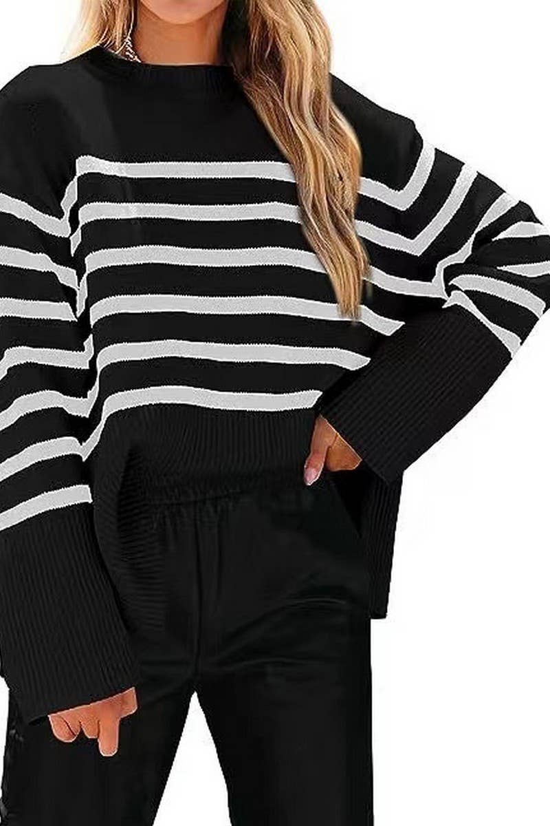 CWOSWL07683_STRIPED LOOSE-FITTING PULLOVER KNIT SWEATER