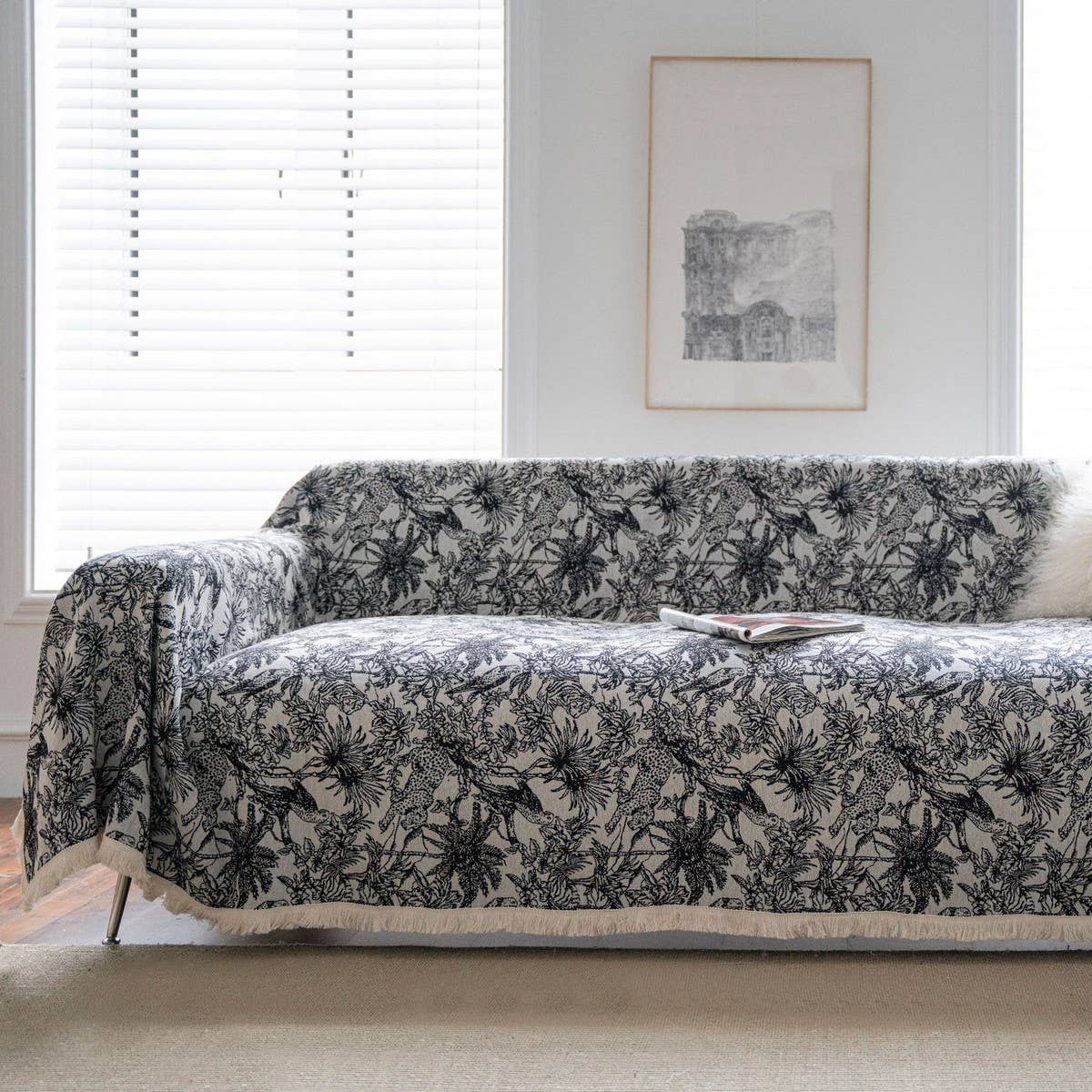 BLUE FLORAL JACQUARD SOFA THROW_CWMM1647