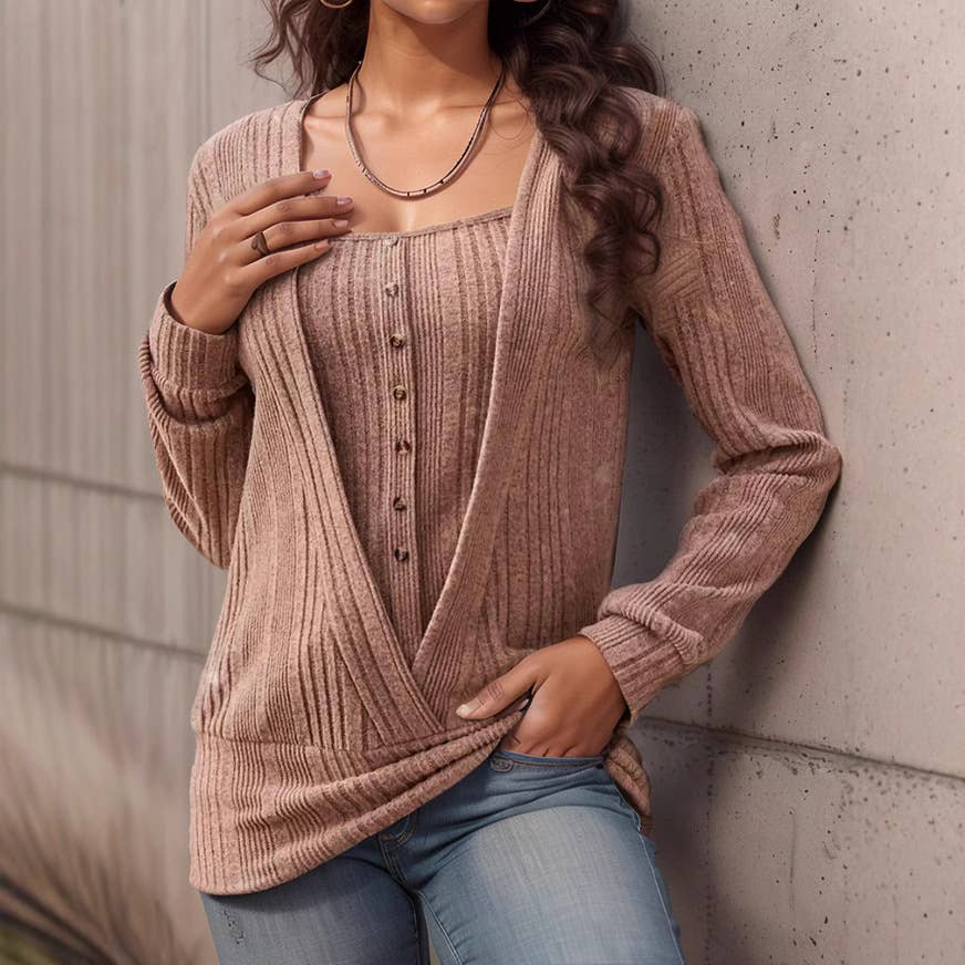 SINGLE BREASTED SOLID COLOR CASUAL TWO PULLOVERS