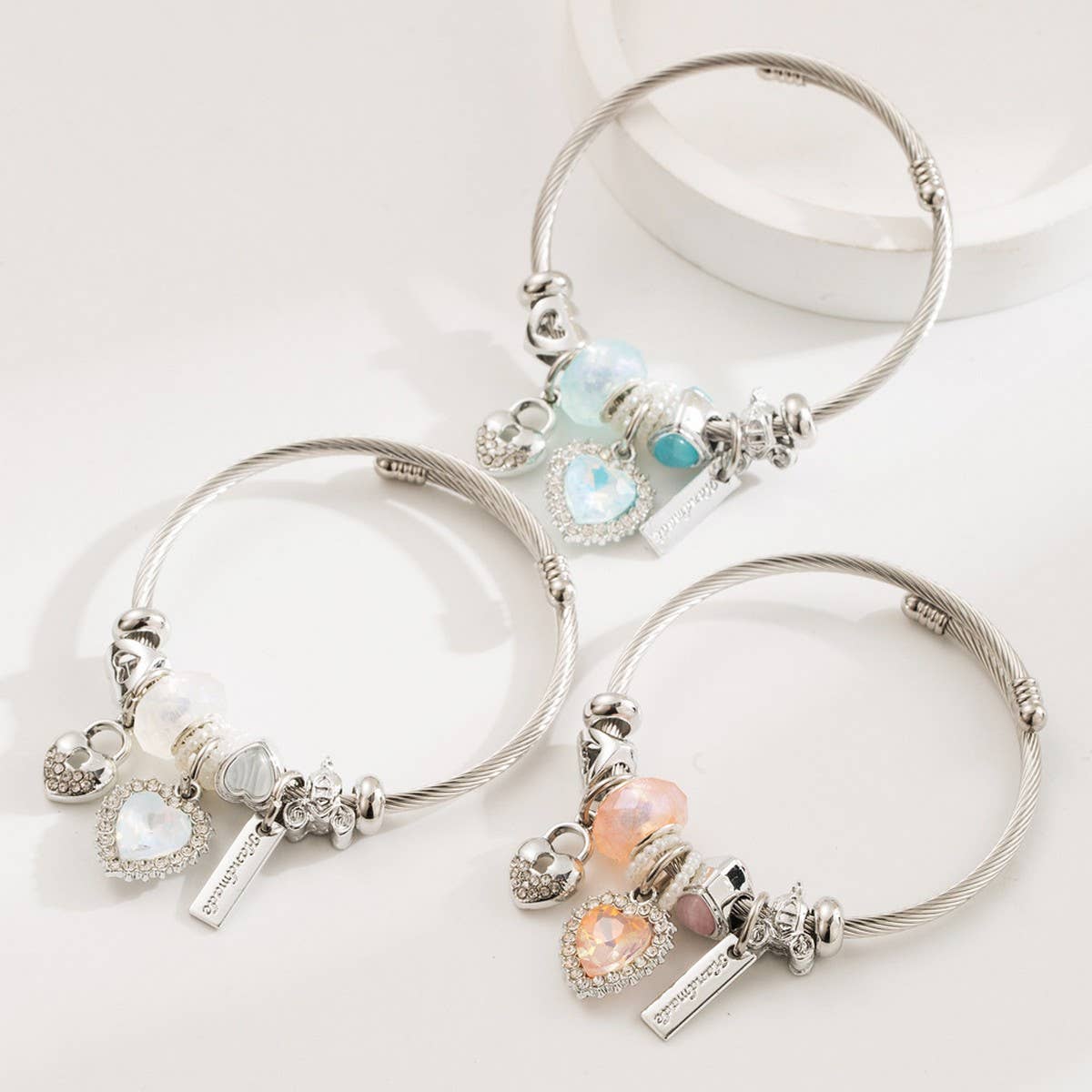 Stainless Steel Beaded Bracelet with Heart Charm_CWMM8508