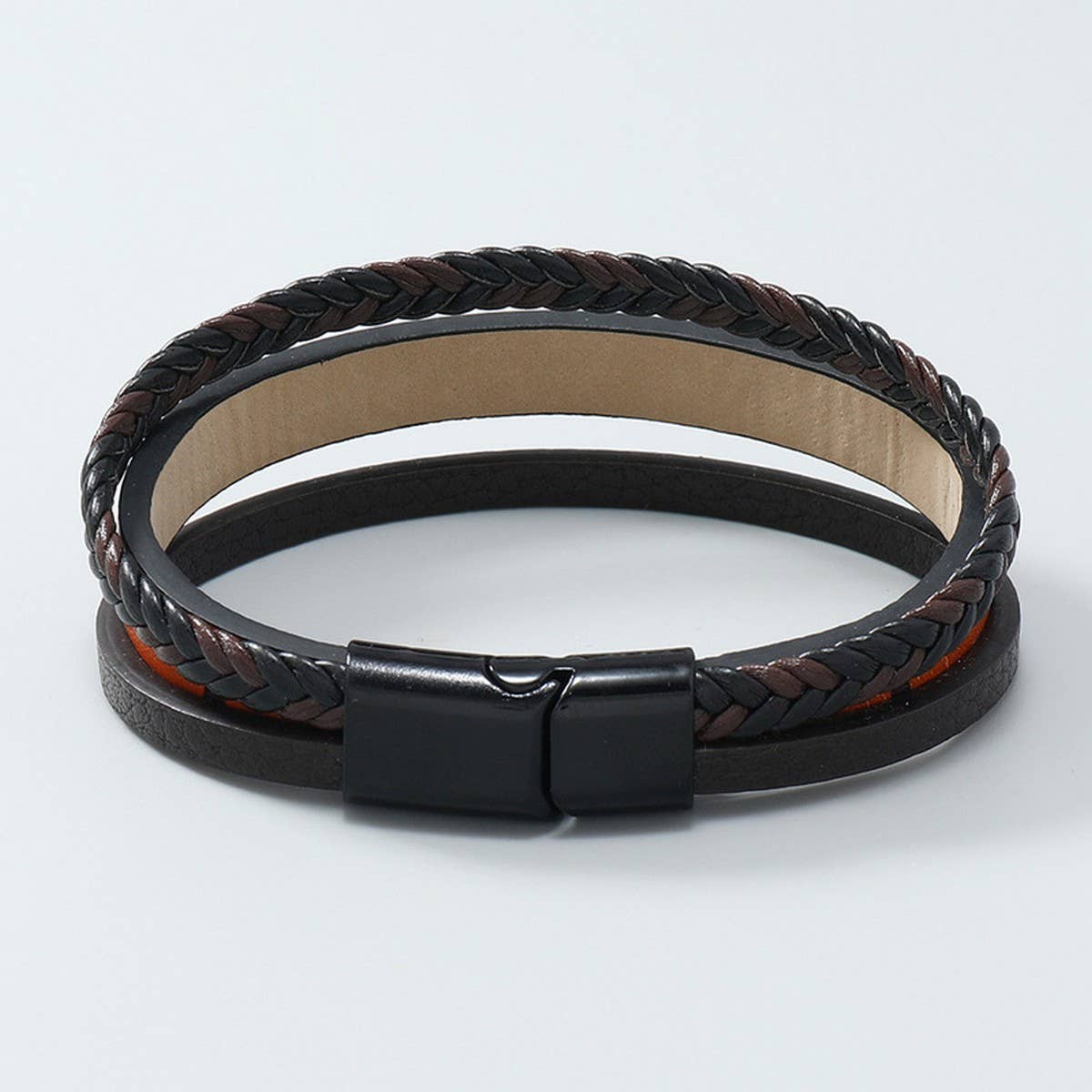 MULTI-LAYER HAND-WOVEN PU LEATHER CROSS BRACELET