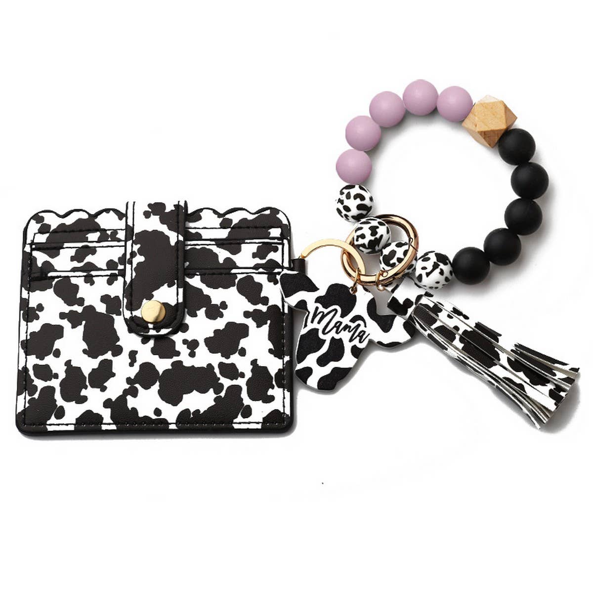 Men¡¯s Cow Print Wallet,Keychain with Silicone Beads_CWAB4994
