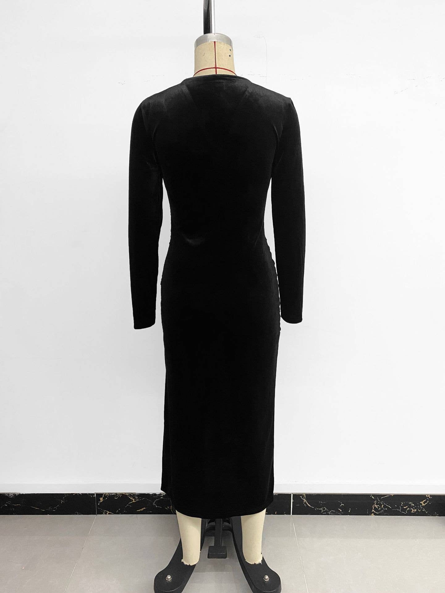 Wrap hip irregular split medium length dress