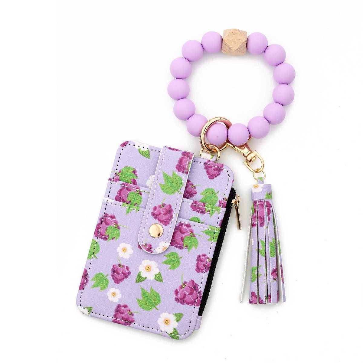 Printed Card Wallet with Beaded Bracelet Keychain_CWAB4945