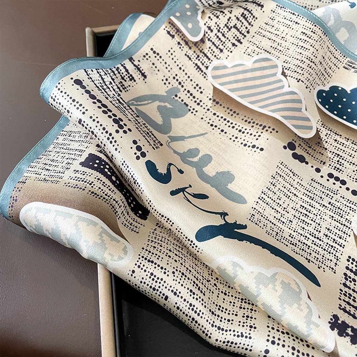 Silk Cloud Print Square Scarf ? Breathable & Light