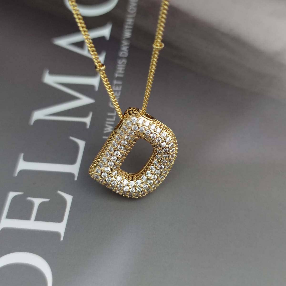 Copper Zirconia 26 Letters Pendant Necklace