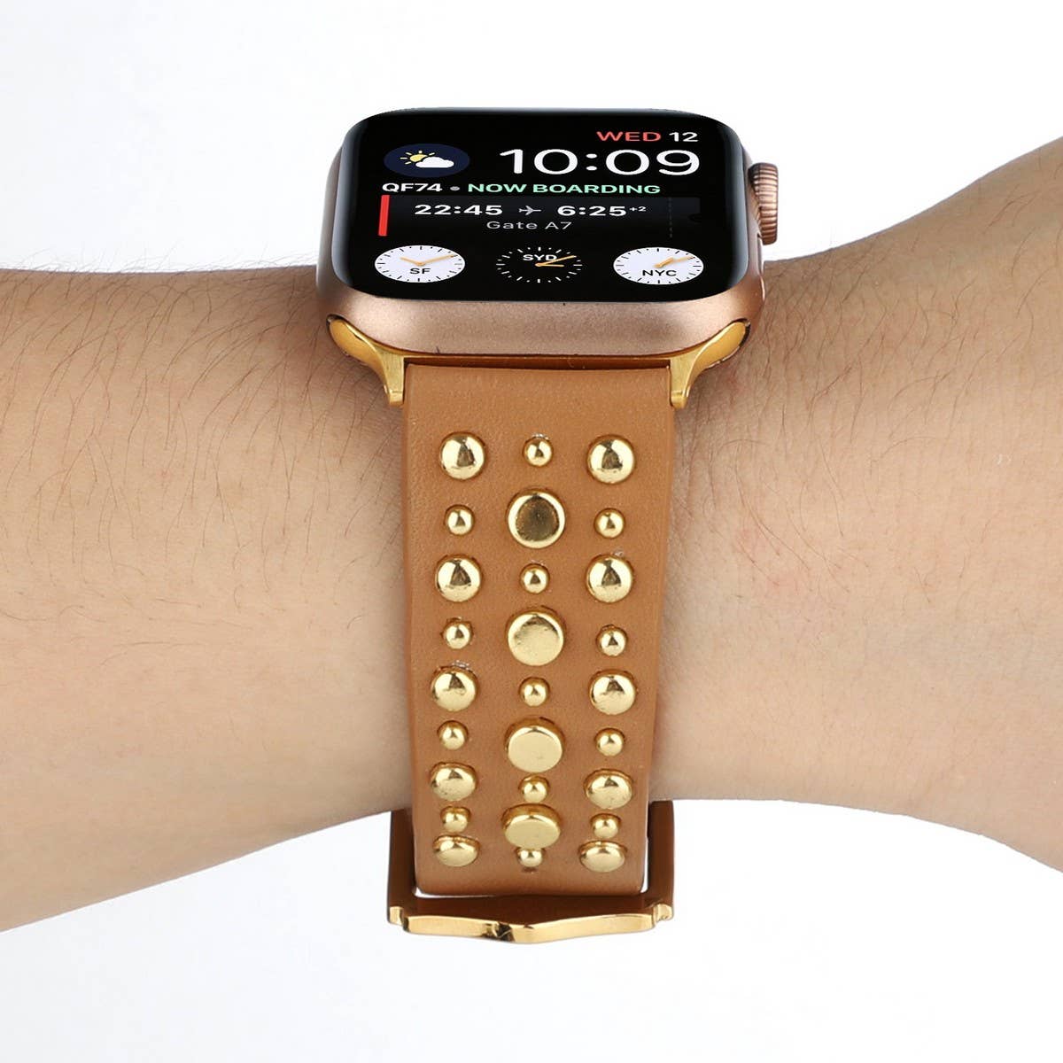 APPLEWATCH9 IWATCH GOLD RIVET GENUINE LEATHER STRAP_CWWW0084