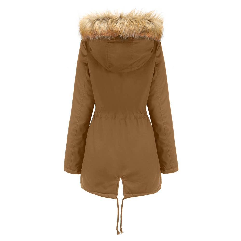 HOODED FUR COLLAR AND FLEECE PADDED JACKET