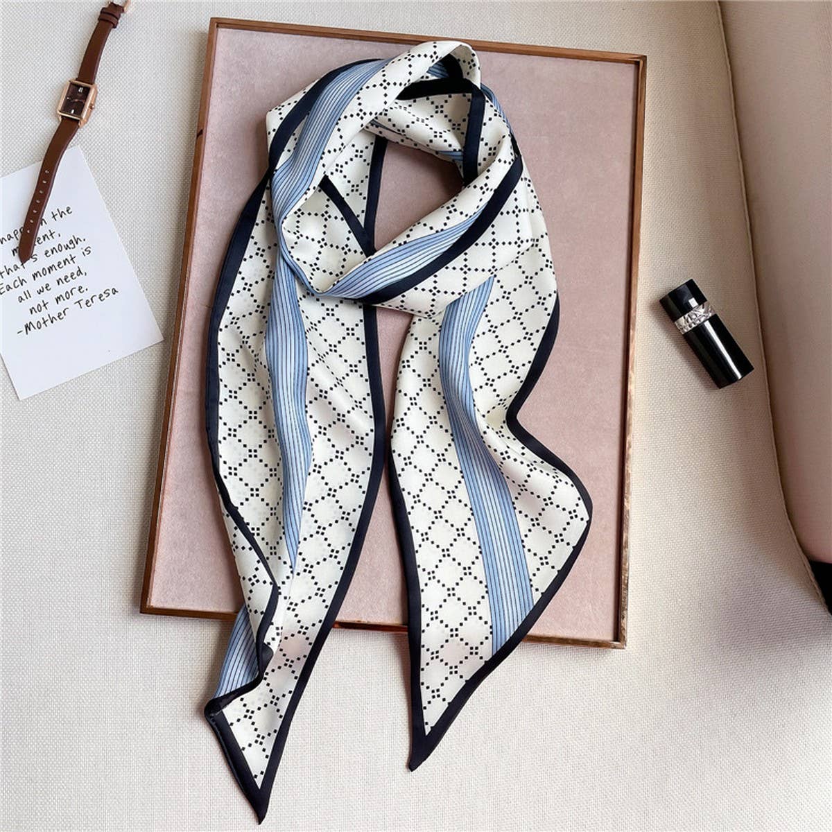 GEOMETRIC ALL-MATCH NARROW SILK HEAD SCARF