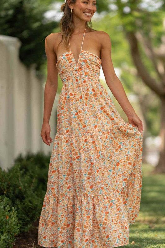 CWDMD5693_V-NECK SPAGHETTI STRAP ZIPPER PATCHWORK DRESS