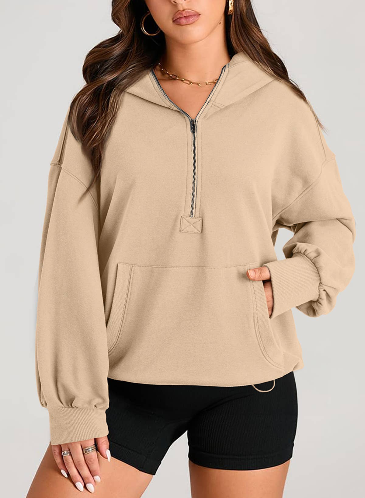 SOLID COLOR HOODED ZIPPER HOODIE